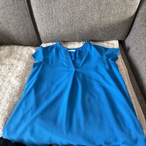 Calvin Klein Electric Blue V-Neck Flutter Sleeve Blouse